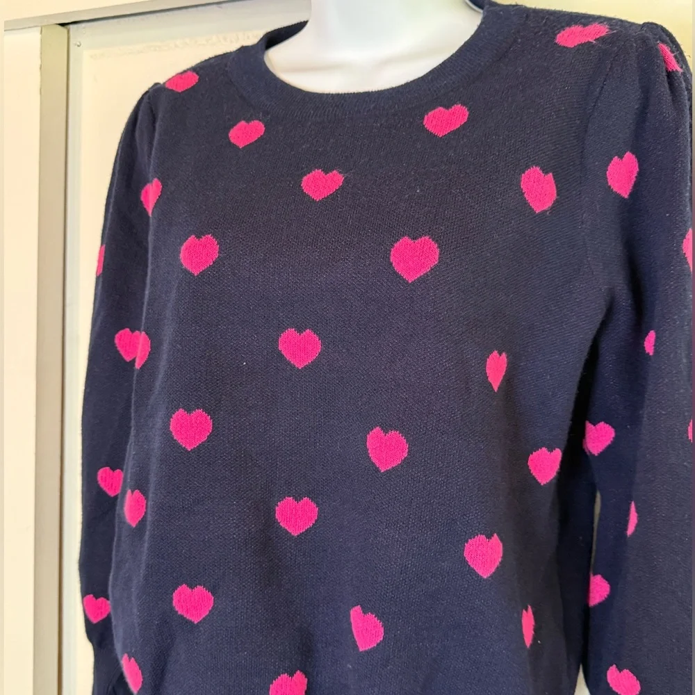 Nanette Lepore Navy Sweater with Pink Hearts - Picture 5 of 8